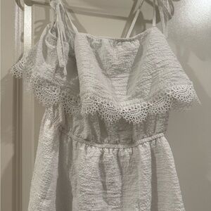 SHEIN Elegant White Dress with Tie Accents